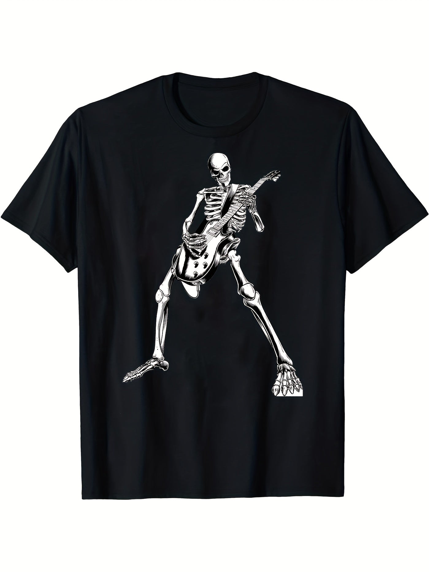 Happy Skeleton Guitar Guy Men's Casual Short Sleeve Crew Neck T-Shirt Men's Tee Outfits Summer Clothing