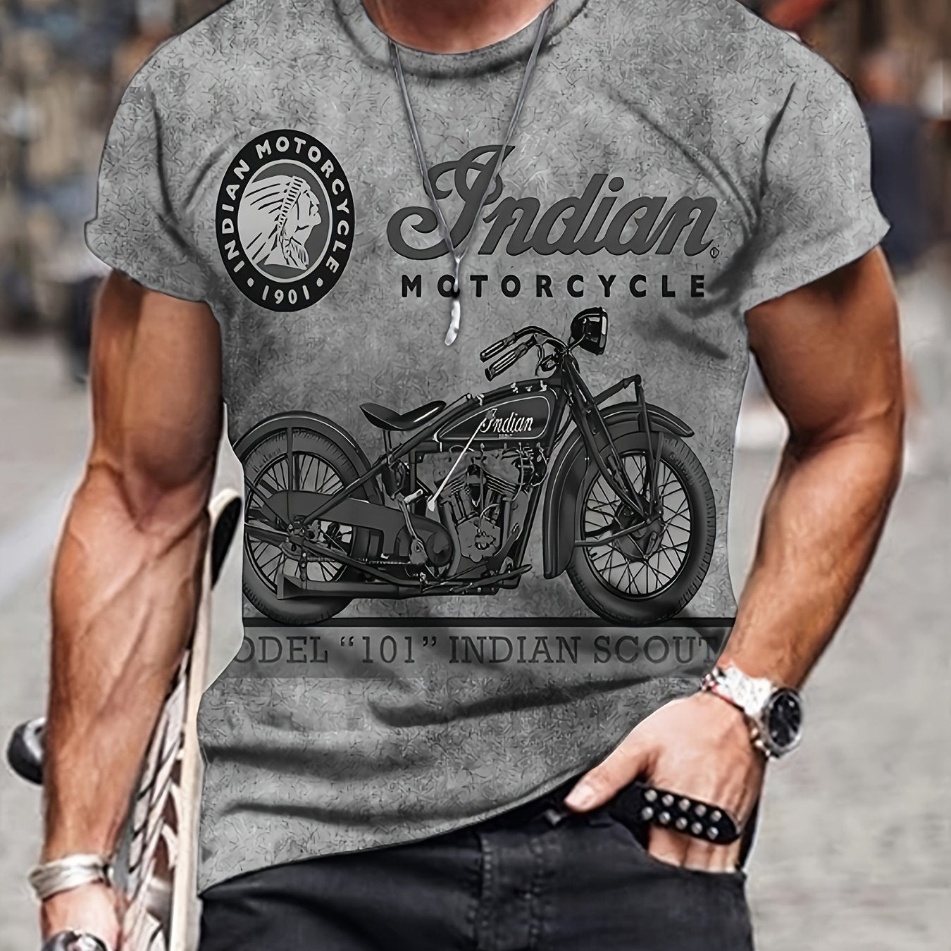 Retro Style Motorcycle Print, Men's Graphic T-shirt, Casual Comfy Tees For Summer, Mens Clothing